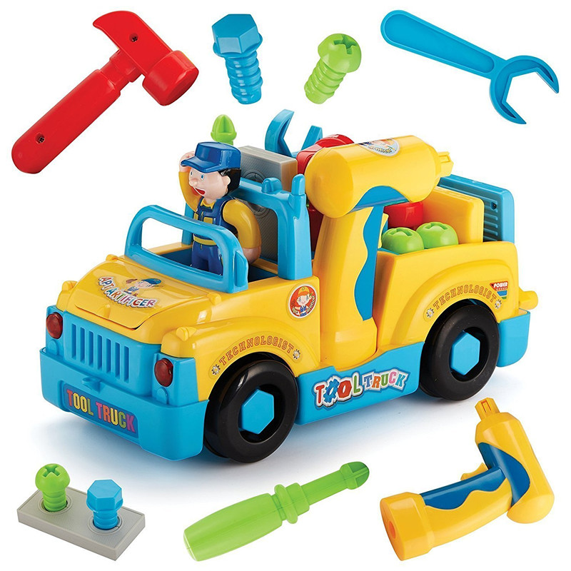 Betheaces Baby Tool Truck Toy Multifunctional Cool Take Apart Toy Truck Electric Drill