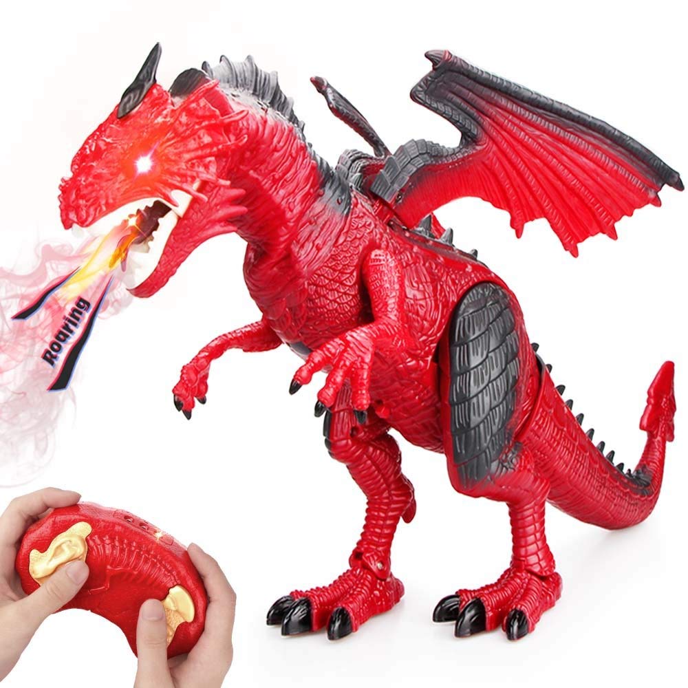 Betheaces Dinosaur Kids Toys, Remote Control Dragon Figures Set for Boys Girls Interactive Toy Large Size with Roaring Spraying Function Realistic Looking Light Up Eyes for Children Birthday Gifts