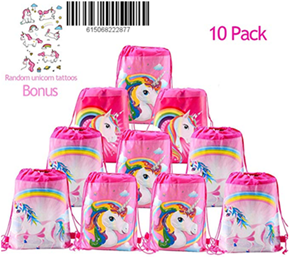 Betheaces Unicorn Party Bag Set - Unicorn Drawstring Bags by KeaParty - Birthday Party Favors and Gifts, Unicorn Party Supplies for Girls, Kids Drawstring Backpack, Bonus Unicorn Temporary Tattoos, 10 Pack
