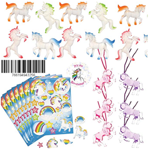 Betheaces Favors For 12 - Unicorn Necklaces (12), Unicorn Stickers (12 Sheets), Unicorn Figures (12) and a Birthday Sticker