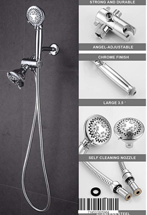 Betheaces Shower Head Aoleca Handheld and Fixed Shower Combo 5 Settings ABS Material Chrome Finish Surface Showerhead 3-way 2 in 1 Ultra-Luxury Set with Shower Hose