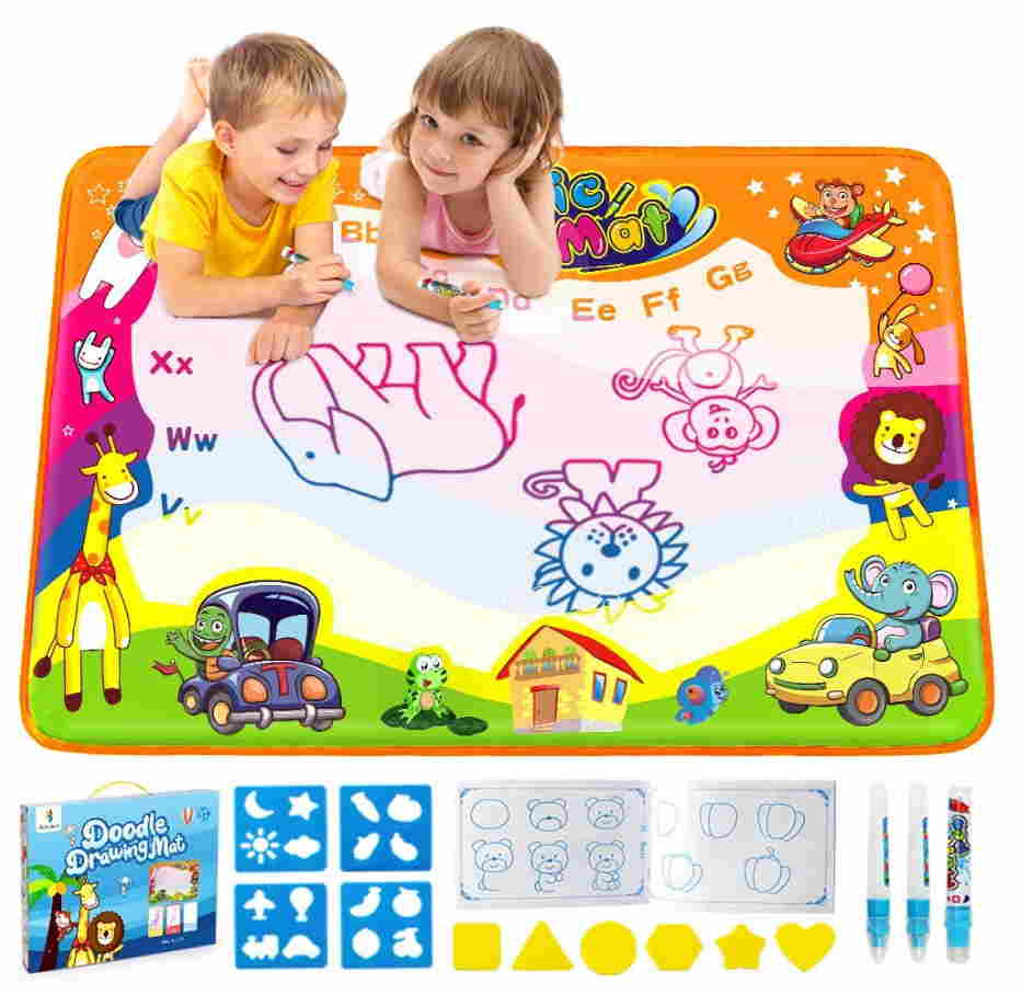 Betheaces Kids Toys Large Water Drawing Mat Toddlers Painting Board Writing Mats in 6 Colors with 2 Magic Pens and 1 Brush for Boys Girls UPC:716955863965