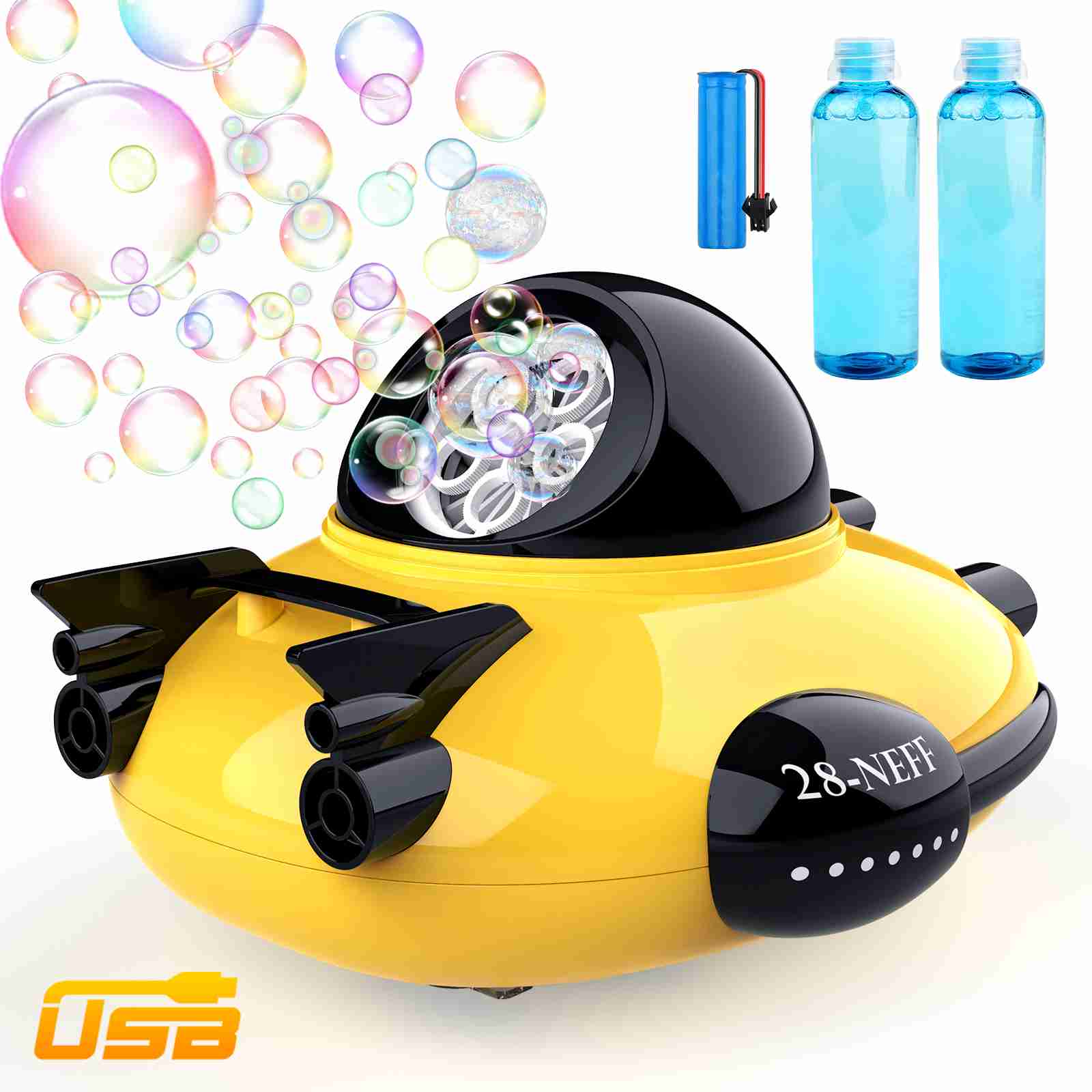 Betheaces Bubble Machine - Rechargeable Spaceship Theme Bubble Maker 2000+ Bubbles Per Minute, Bubble Machine Toys for Kids Boys Girls Toddlers, Automatic Bubble Blower with Bubble Solution (Yellow)